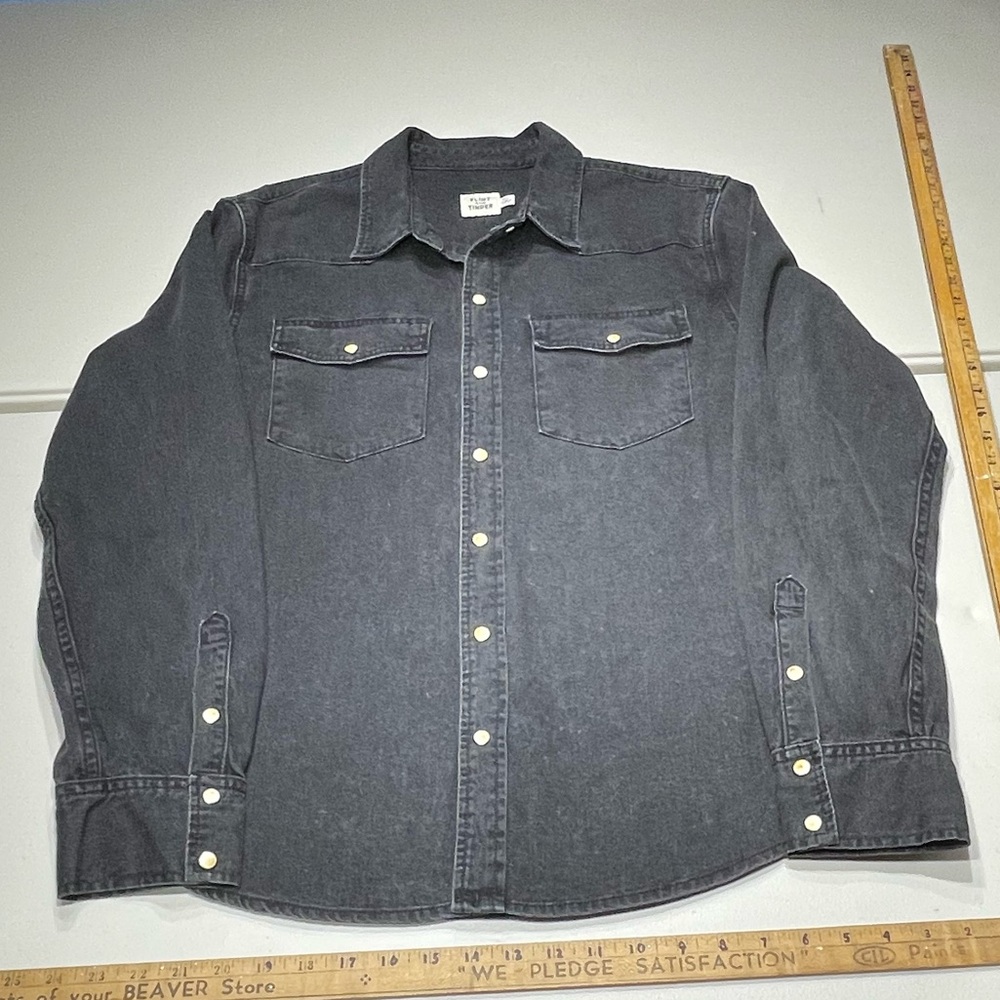 Flint & Tinder XL Bone Button Western Cut Black Denim Shirt